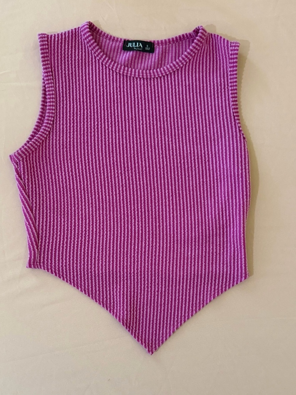 Julia Pink Ribbed Pointed-Hem Tank Top